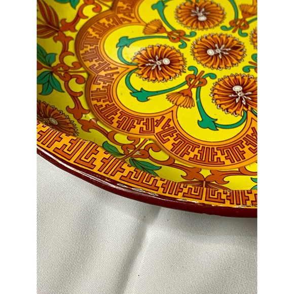 Vintage 1971 Daher Decorated Ware Orange Floral Tin Round Tray Made in England - Picture 3 of 8